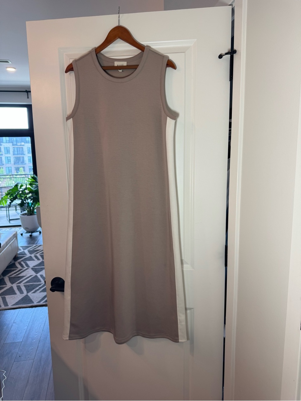 P. Cill Scuba Sleeveless Side Stripe Midi Dress-Tan